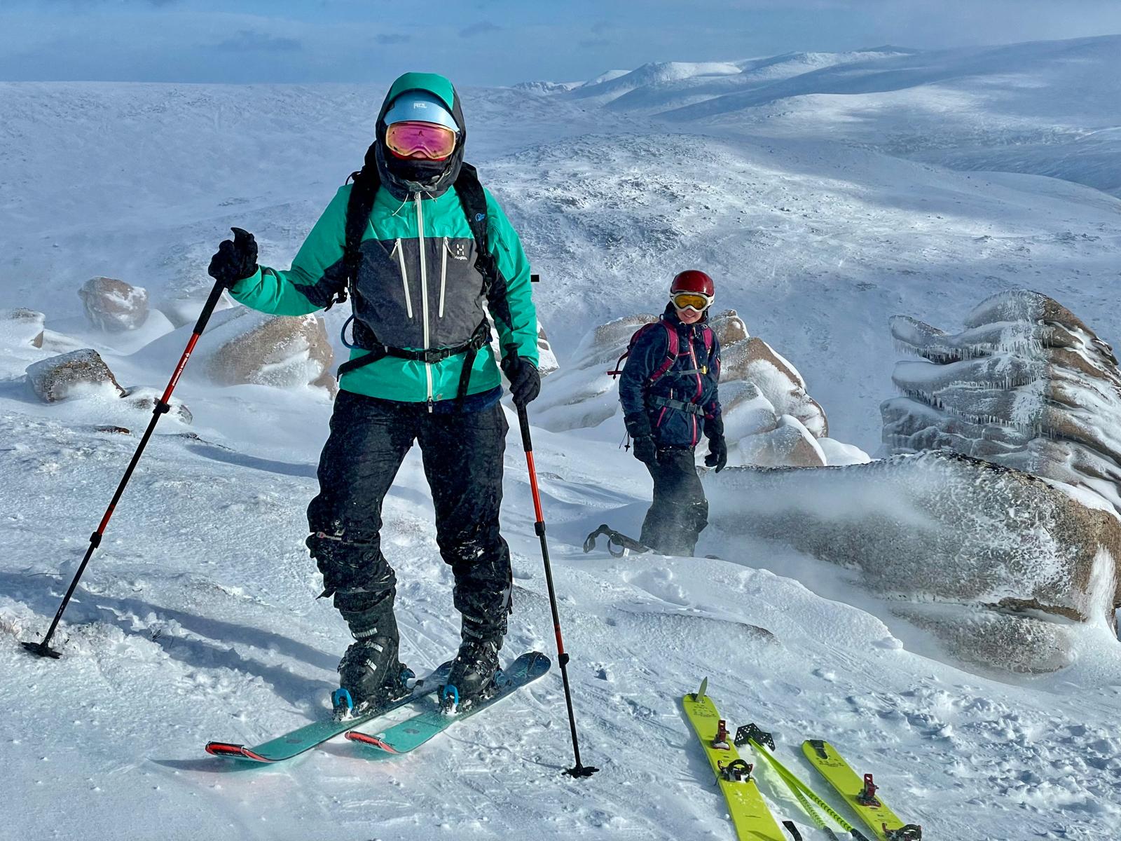 Happy skiers transitioning for our re-ascent in lower Ciste Mhearad, Cairn Gorm